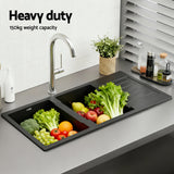 Cefito Kitchen Sink 116x50cm Granite Stone Sink Double Bowl Black - Cefito