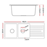 Cefito Kitchen Sink 116x50cm Granite Stone Sink Double Bowl White - Cefito