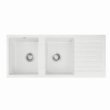Cefito Kitchen Sink 116x50cm Granite Stone Sink Double Bowl White - Cefito