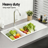 Cefito Kitchen Sink 116x50cm Granite Stone Sink Double Bowl White - Cefito