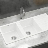 Cefito Kitchen Sink 116x50cm Granite Stone Sink Double Bowl White - Cefito
