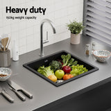 Cefito Kitchen Sink 38x38cm Granite Stone Sink Single Bowl Black - Cefito