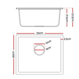 Cefito Kitchen Sink 55x45cm Granite Stone Sink Single Bowl Black - Cefito