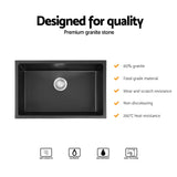 Cefito Kitchen Sink 70x45cm Granite Stone Sink Single Bowl Black - Cefito