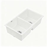 Cefito Kitchen Sink 77x45cm Granite Stone Sink Double Bowl White - Cefito