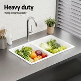 Cefito Kitchen Sink 77x45cm Granite Stone Sink Double Bowl White - Cefito