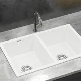 Cefito Kitchen Sink 77x45cm Granite Stone Sink Double Bowl White - Cefito