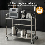 Cefito 2-Tier Stainless Steel Kitchen Trolley with Wheels 84x56x98cm - Cefito