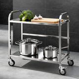 Cefito 2-Tier Stainless Steel Kitchen Trolley with Wheels 84x56x98cm - Cefito