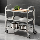 Cefito 3-Tier Stainless Steel Kitchen Trolley with Wheels 89X50X83cm - Cefito