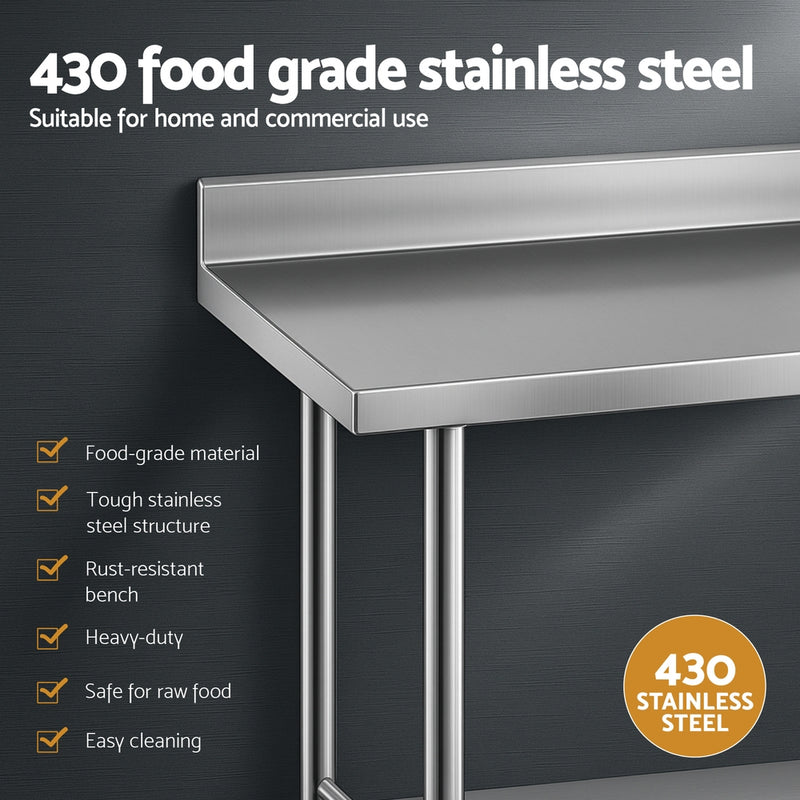 Cefito Stainless Steel  Kitchen  Bench w/ Splashback 1500x600MM 430 - Cefito