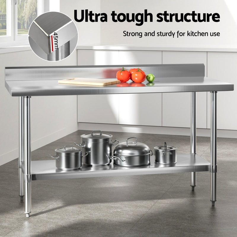 Cefito Stainless Steel  Kitchen  Bench w/ Splashback 1500x600MM 430 - Cefito