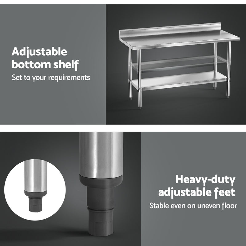 Cefito Stainless Steel  Kitchen  Bench w/ Splashback 1500x600MM 430 - Cefito