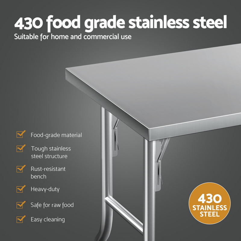Cefito Stainless Steel Kitchen Benches Work Bench Food Foldable 434