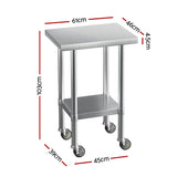 Cefito Stainless Steel Kitchen Benches Work Bench Wheels 61X46CM 432