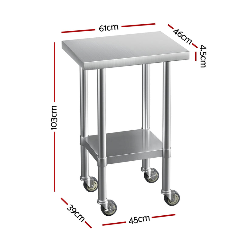 Cefito Stainless Steel Kitchen Benches Work Bench Wheels 61X46CM 432