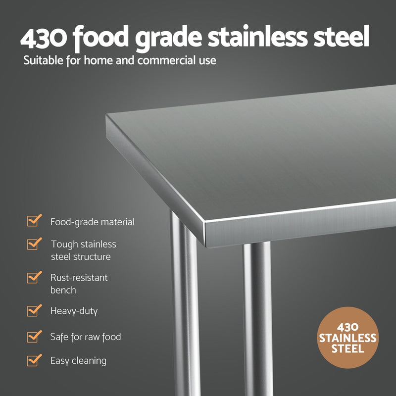 Cefito Stainless Steel Kitchen Benches Work Bench Wheels 91X61CM 434