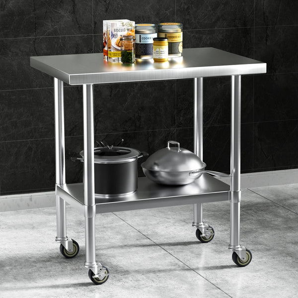 Cefito Stainless Steel Kitchen Benches Work Bench Wheels 91X61CM 431