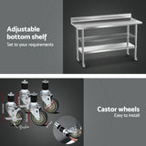 Cefito Stainless Steel Kitchen Bench w/ Splashback Work Table Prep Bench Commercial 1500x600MM 430 - Cefito