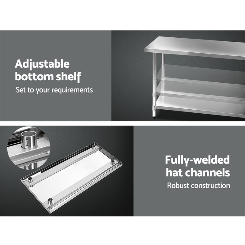 Cefito 1524x610mm Stainless Steel Kitchen Bench with Wheels 434