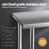 Cefito 1524x762mm Stainless Steel Kitchen Bench w/ Splashback Work Table Prep Bench Commercial 430 - Cefito