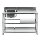 Cefito Stainless Steel Kitchen Bench Work Table with Sink Splashback 120cm - Cefito