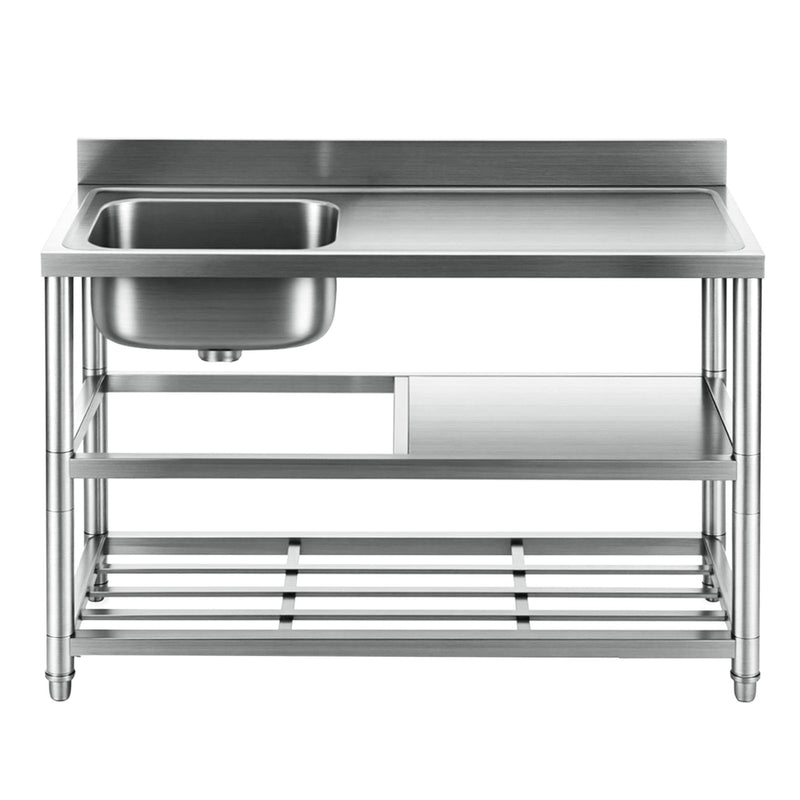 Cefito Stainless Steel Kitchen Bench Work Table with Sink Splashback 120cm - Cefito