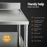 Cefito Stainless Steel Kitchen Bench Work Table with Sink Splashback 120cm - Cefito