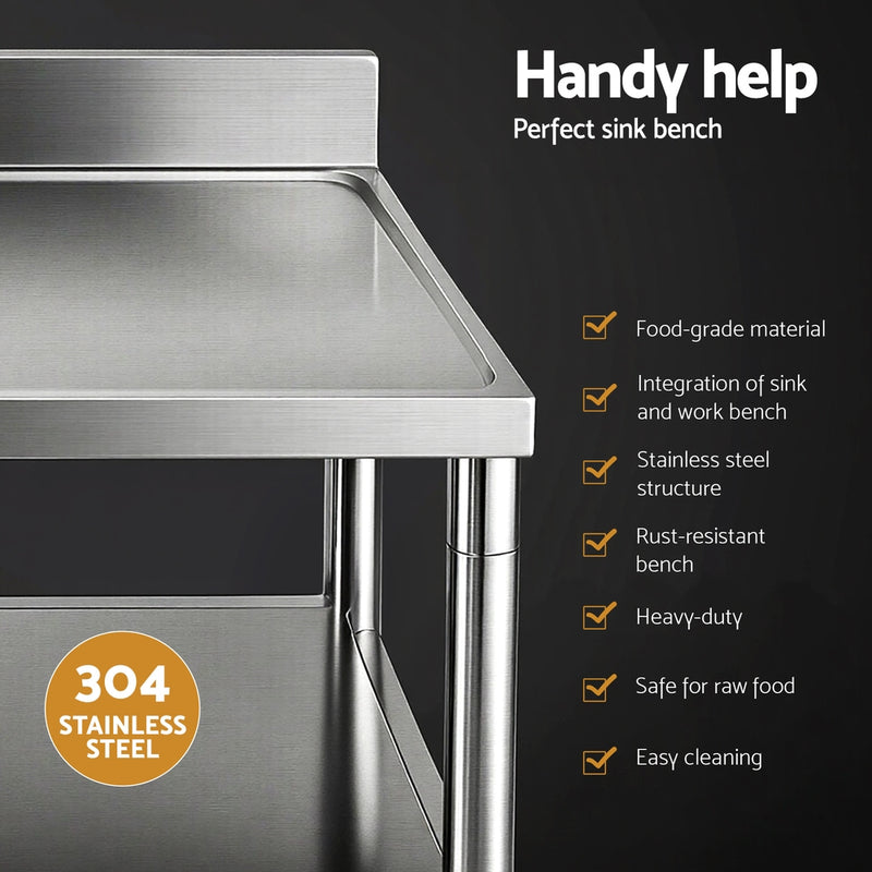 Cefito Stainless Steel Kitchen Bench Work Table with Sink Splashback 120cm - Cefito