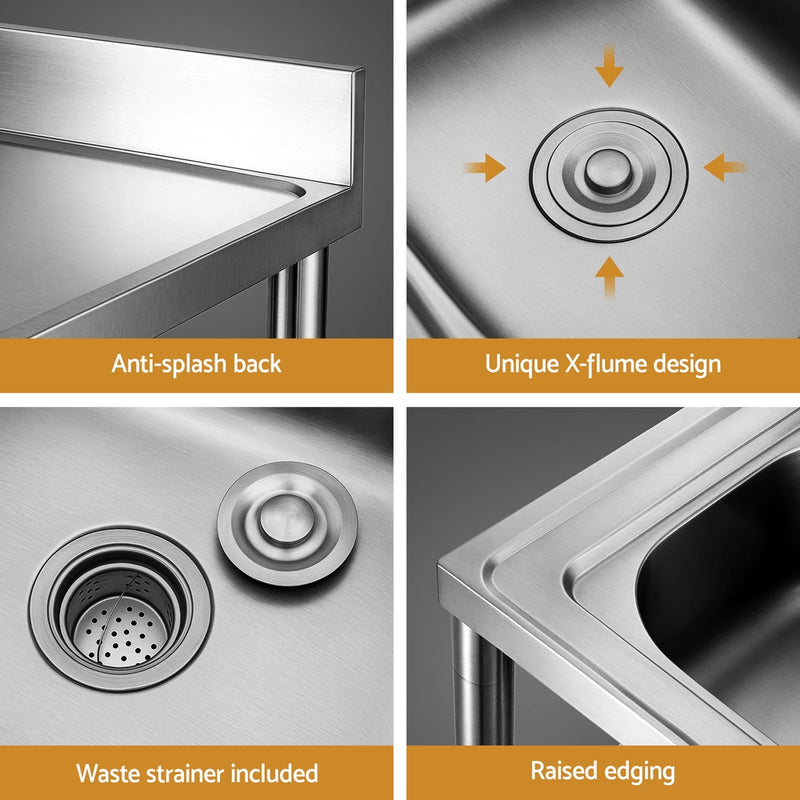 Cefito Stainless Steel Kitchen Bench Work Table with Sink Splashback 120cm - Cefito