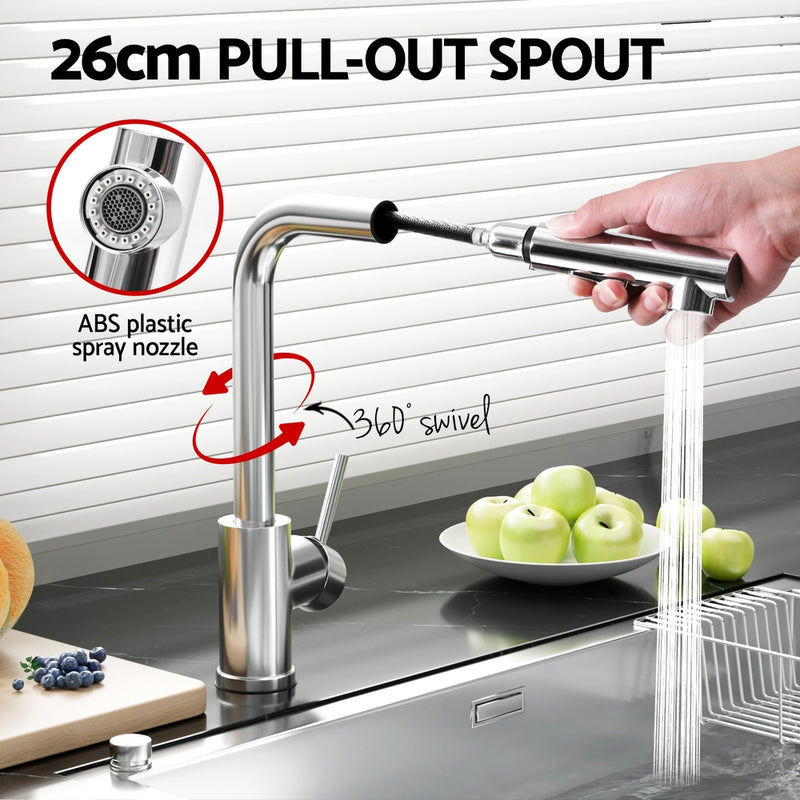 Cefito Kitchen Mixer Tap Pull Out Rectangle 2 Mode Sink Basin Faucet Swivel WELS Chrome - Cefito