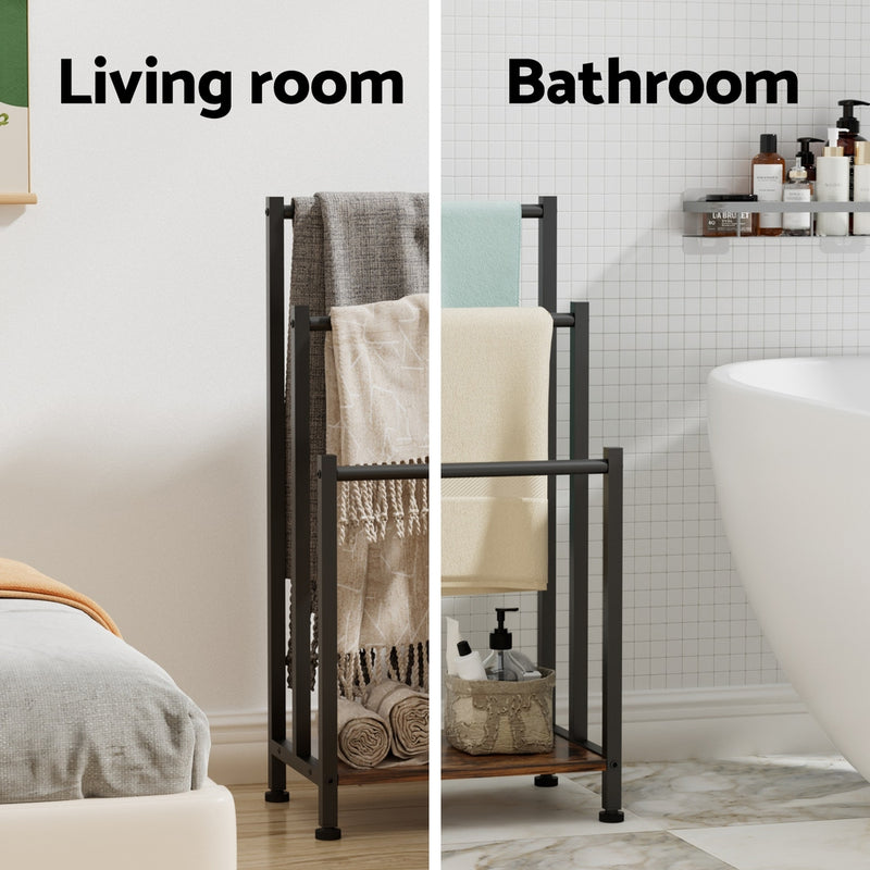 3 Tier Towel Rack Rail Freestanding Holder Bathroom Organizer Laundry Drying Bar - Cefito