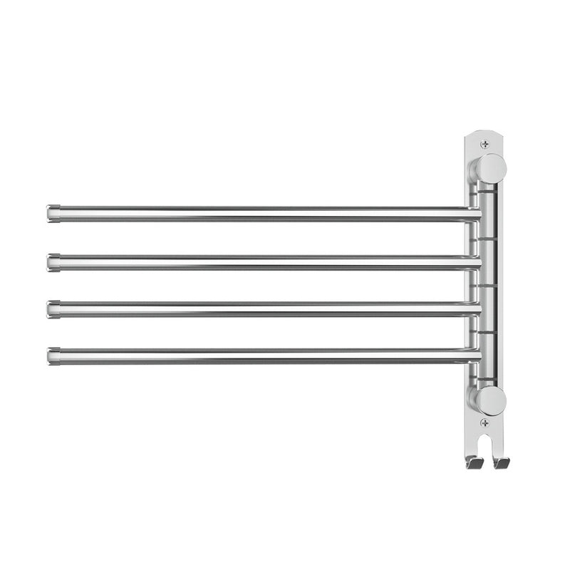 Towel Rail Rack Holder 4 Bars Wall Mounted Stainless Steel Swivel Hanging Hook - Cefito