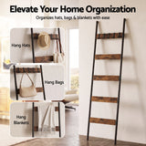 Cefito 5-Tier Blanket Ladder for Bathroom, Quilt Rack with Hooks & Anti-Tip- Black - Cefito