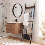 Cefito 5-Tier Blanket Ladder for Bathroom, Quilt Rack with Hooks & Anti-Tip- Black - Cefito