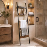 Cefito 5-Tier Blanket Ladder for Bathroom, Quilt Rack with Hooks & Anti-Tip- Black - Cefito