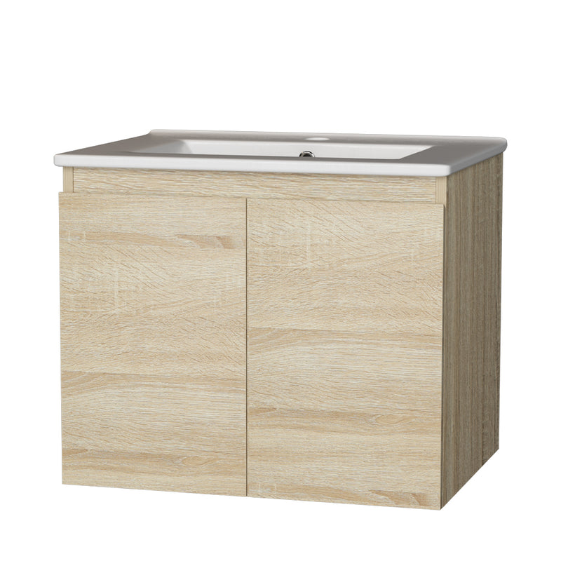 Cefito Vanity Unit Basin Cabinet Storage Bathroom Wall Mounted Ceramic 600mm Oak - Cefito
