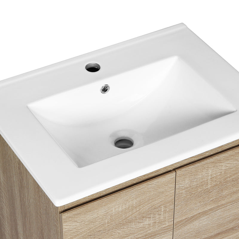 Cefito Vanity Unit Basin Cabinet Storage Bathroom Wall Mounted Ceramic 600mm Oak - Cefito