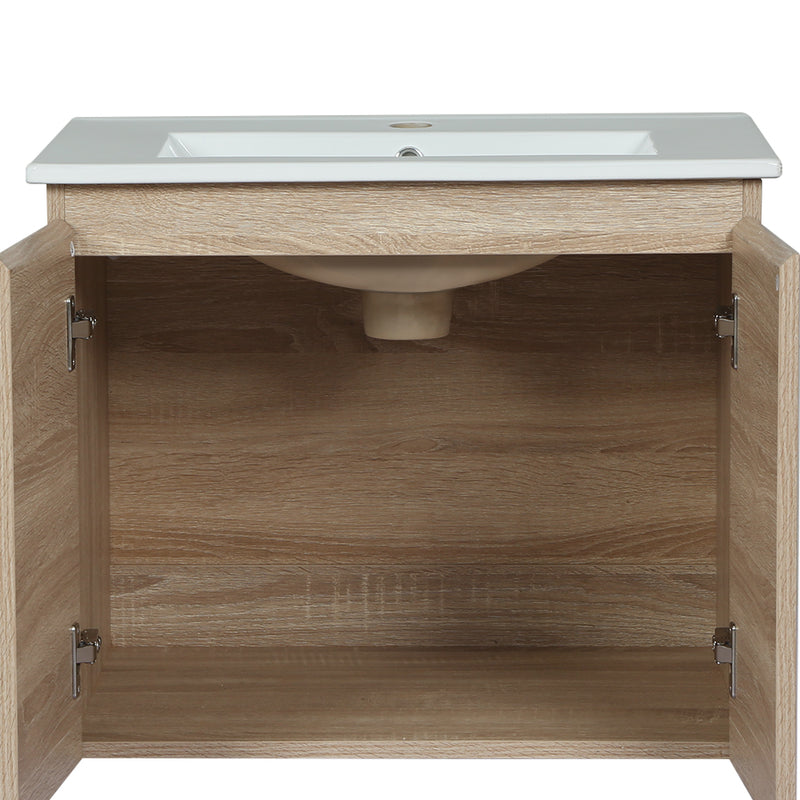Cefito Vanity Unit Basin Cabinet Storage Bathroom Wall Mounted Ceramic 600mm Oak - Cefito