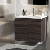 Cefito Bathroom Vanity Unit Ceramic Basin Cabinet Wall Mounted Storage 600mm Walnut - Cefito