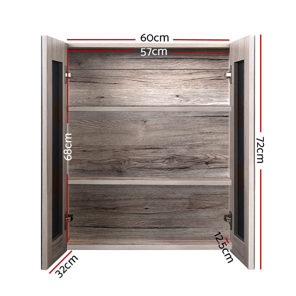 Cefito Bathroom Mirror Cabinet Vanity Medicine Shave Wooden Natural 600mm x720mm - Cefito