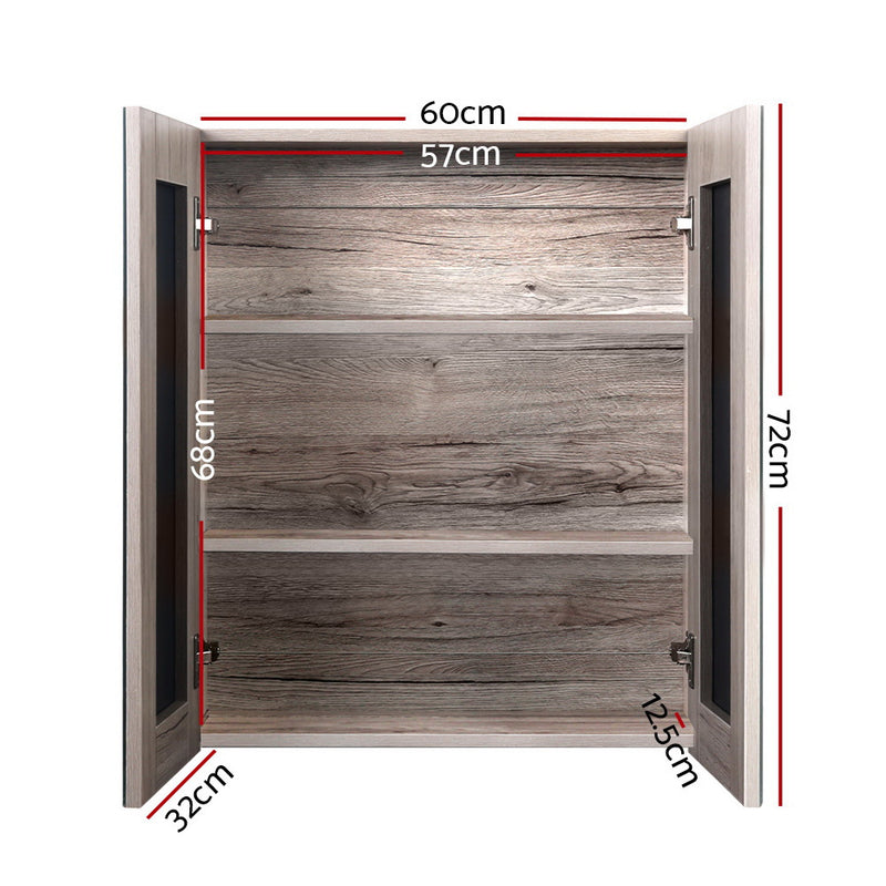 Cefito Bathroom Mirror Cabinet Vanity Medicine Shave Wooden Natural 600mm x720mm - Cefito