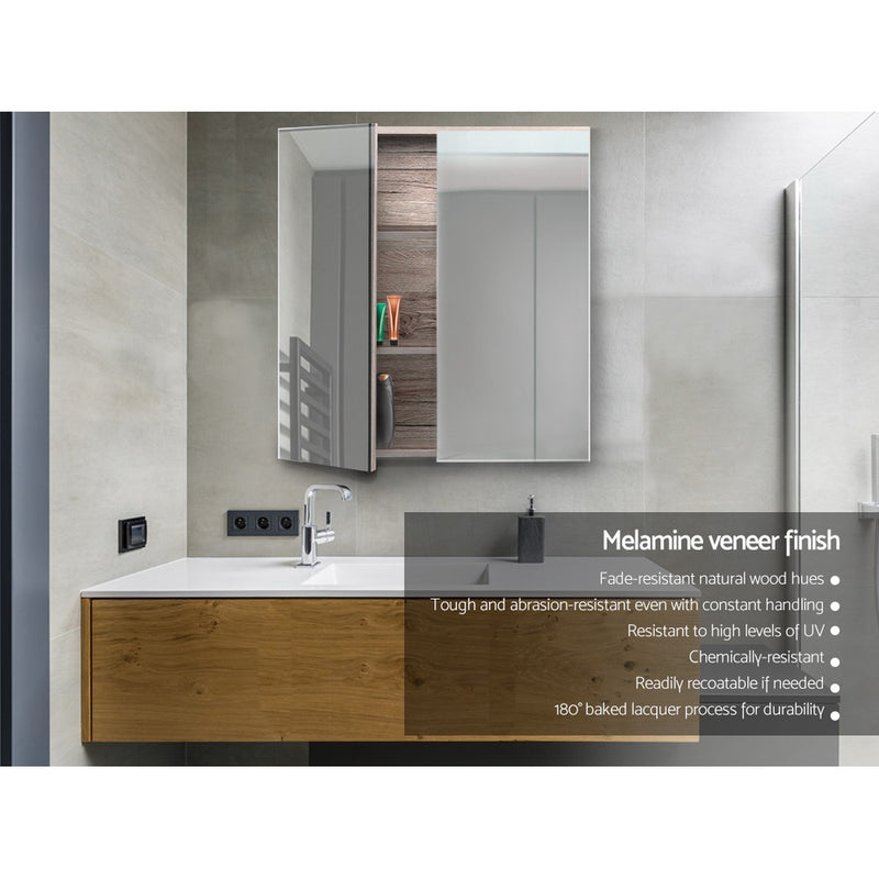 Cefito Bathroom Mirror Cabinet Vanity Medicine Shave Wooden Natural 600mm x720mm - Cefito