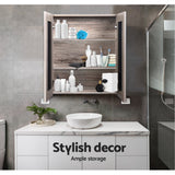 Cefito Bathroom Mirror Cabinet Vanity Medicine Shave Wooden Natural 600mm x720mm - Cefito