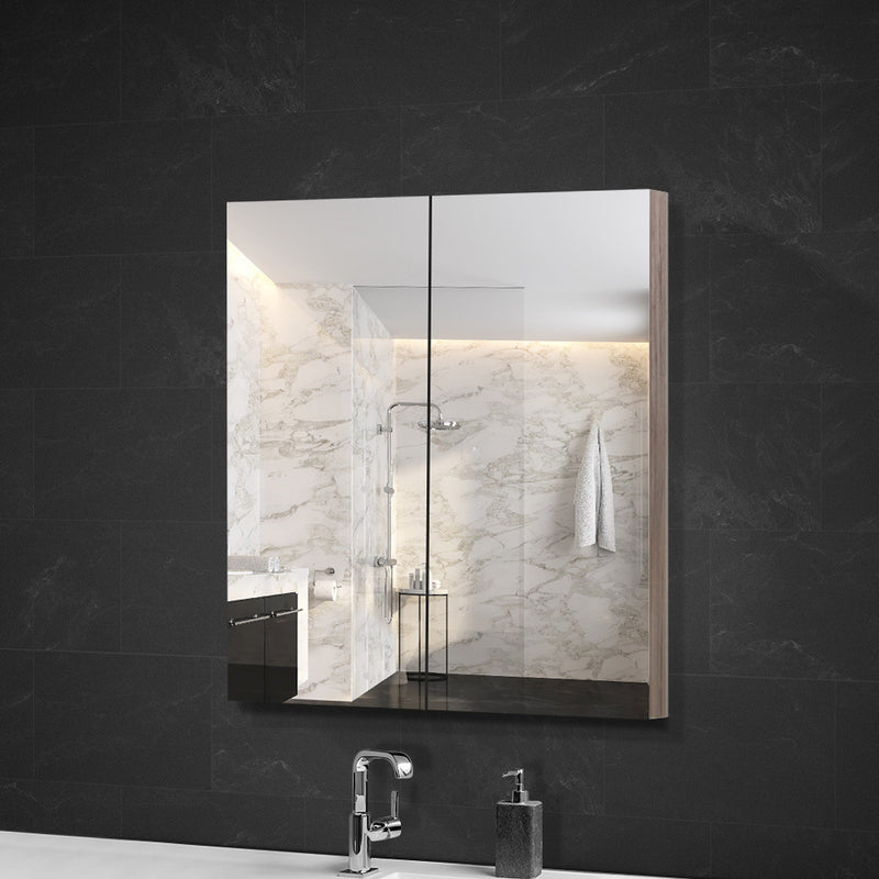Cefito Bathroom Mirror Cabinet Vanity Medicine Shave Wooden Natural 600mm x720mm - Cefito