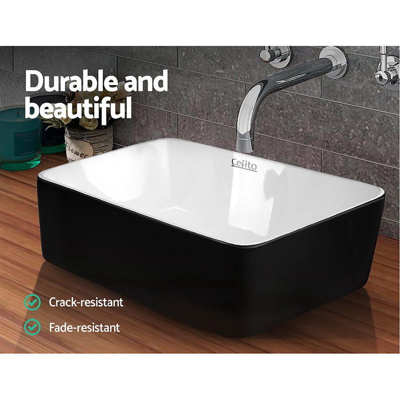 Cefito Ceramic Bathroom Basin Sink Vanity Above Counter Basins Bowl Black White - Cefito