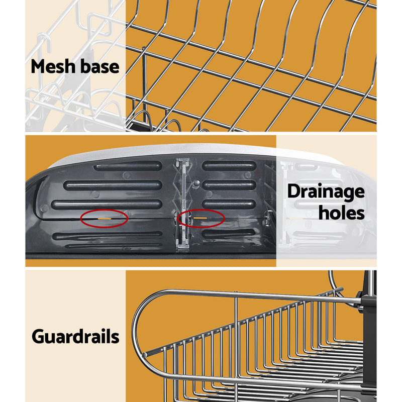 Cefito Dish Rack Drying Drainer Cup Holder Cutlery Tray Kitchen Organiser 2-Tier - Cefito
