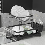 Cefito Dish Rack Expandable Drying Drainer Cutlery Holder Tray Kitchen 2 Tiers - Cefito
