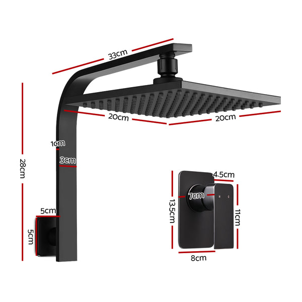 Cefito WELS 8'' Rain Shower Head Mixer Square High Pressure Wall Arm DIY Black