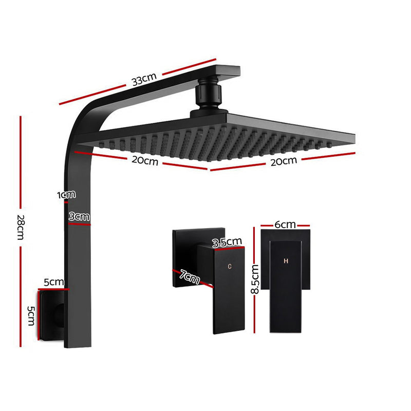 Cefito WELS 8 Rain Shower Head Set Bathroom Gooseneck Square Taps Hand Held High Pressure DIY Black